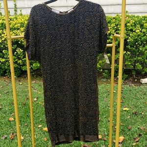 Vintage Black and Gold Beaded Dress by Sténay with Original Tags